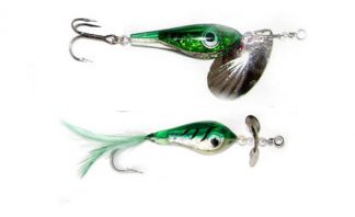 2 x Deadly Spinner Lures Pike Perch Sea Trout 12g 18g Green Flash Fur dressed VMC Hooks